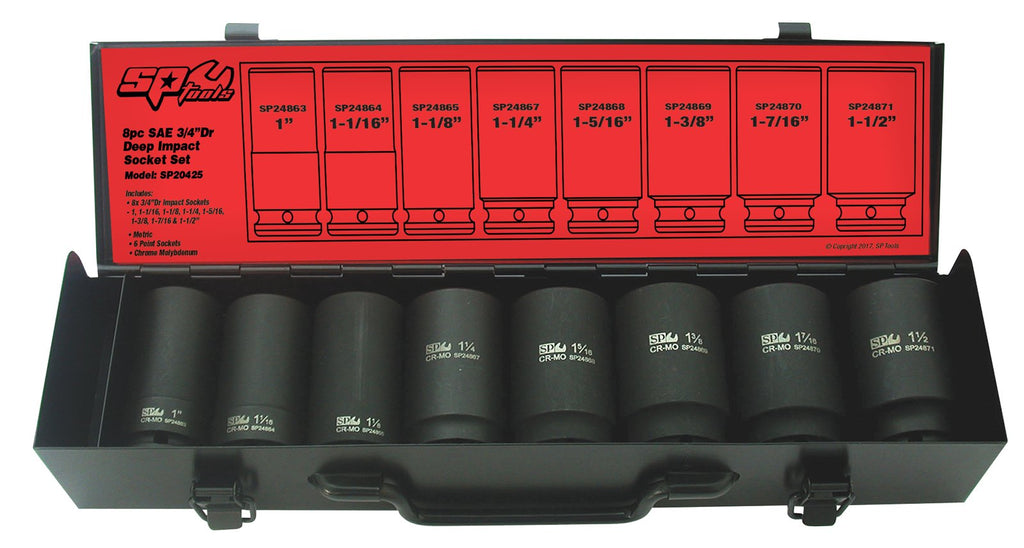 3/4"DR DEEP IMPACT SOCKET SET - 6PT SAE - 8PC - Motorsport Tools NZ