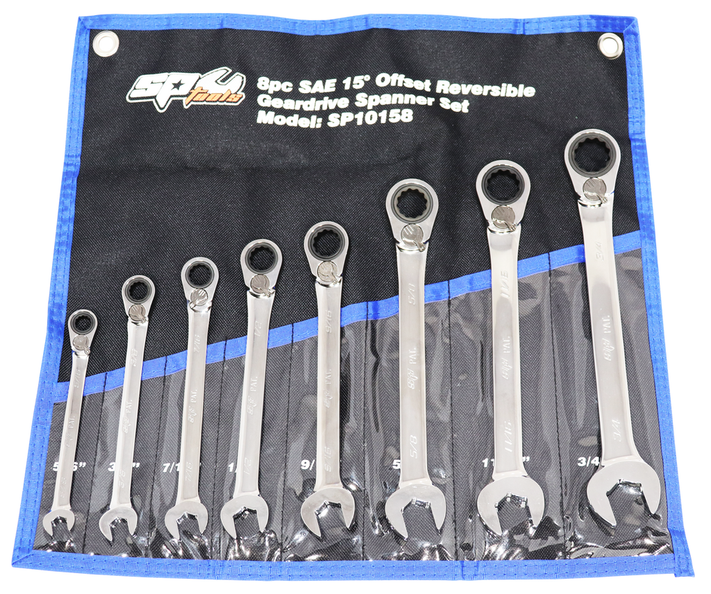 SET SPANNER ROE REVERSIBLE GEARDRIVE 8PC SAE