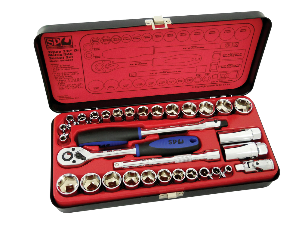 SOCKET SET 3/8" DR 6PT 32PC METRIC/SAE